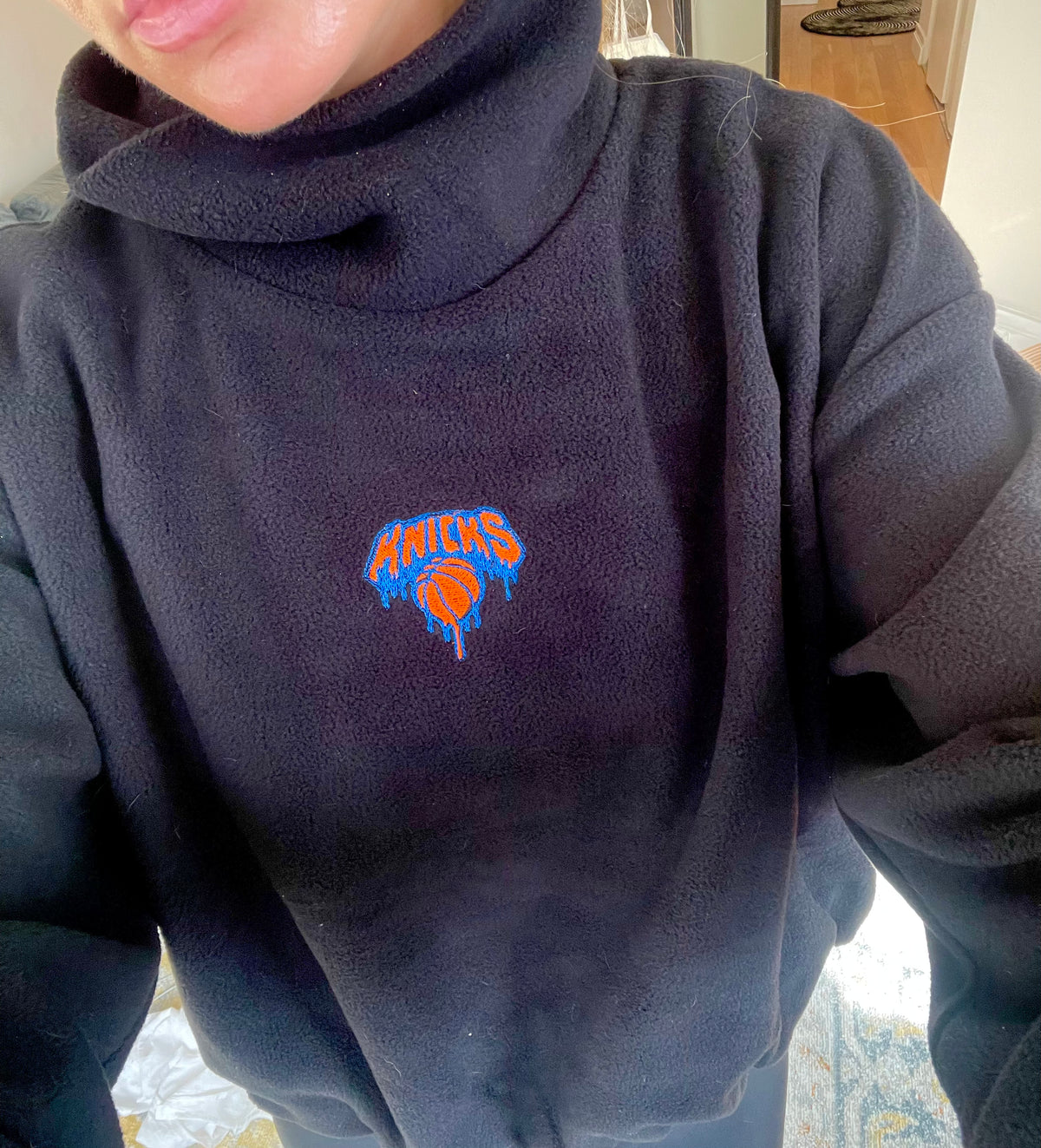 Knicks Dripping Basketball Mock Neck Fleece